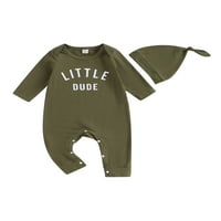 Amiliee Toddler Baby Boys Небрежно ромпер бебешки букви за печат с дълъг ръкав Общ комбинезон с шапка