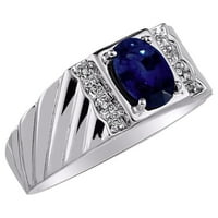 *Rylos Classic Oval Blue Sapphire & Diamond Ring - September Birthstone*Sterling Silver