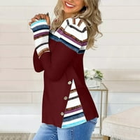 pxiakgy блузи за жени мека мека суитчър цвят блокираща ивица печат с дълги ръкави v шия топ копчета тениски върхове + m