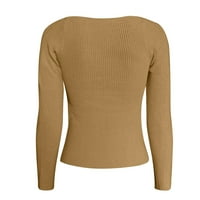 Пианпиази плюс размер на раменните върхове за жени плътни цветни горни блузи за жени монтирани модни корсети отпред широка яка с дълъг ръкав темпераментен пуловер