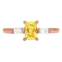 0. CT блестящ изумруден изрязан синтетичен жълт moissanite 14k розово злато тритонен пръстен SZ 7.5