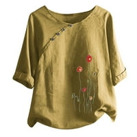Летни върхове за жени плюс размер памучно бельо флорална бродерия лъжичка шия ръкав ежедневни твърди ризи блуза