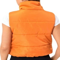 Frontwalk Ladies Short Full Zip Jacket Vest Fashion Outwear Women Puffer Winter Warm Жилетки с джобове оранжево S