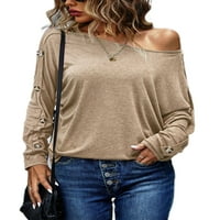 Капрез Темп цвят бутони за декор декор за жени ежедневни тениски с дълъг ръкав Dailywear Pullover Cricot XL