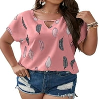 Luxplum жени летни върхове с къс ръкав тениска v тениска на шията хлабав тий плажен туника блуза розово 4xl