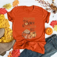 Tklpehg Ден на благодарността за жени с къс ръкав кръгла шия торбисти ризи леки ежедневни графични тройници есенна мода шаблон за благодарност печат есенна риза оранжево m
