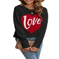 Gureui Valentine Day Ribled плетани пуловери за жени с дълъг ръкав Любов сърдечен буква от печат кръгла шия разхлабена пуловер джъмперни върхове плетка