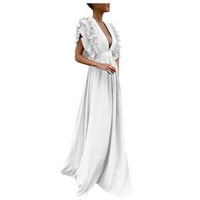 Дамски рокли с къс ръкав maxi модна солидна а-линия v-образно лятна рокля бяла s