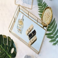 Златно огледално тава, стъклен метал парфюм табла скрин табла бижута тава, декоративна тава с суета грим парфюм организатор за баня за спалня козметика