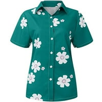 Дамски върхове облечени ежедневни копчета надолу риза флорална реколта графична блуза с къс ръкав отпечатани тениски за жени