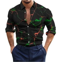 Ризи за мъже плюс размер 3D цифров печат бутон с дълъг ръкав надолу тениски тениски ежедневни леки дишащи плажа топ блуза оранжев L