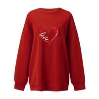 haxmnou жени свободни ежедневни дълги ръкави топ Валентин ден сладък отпечатан кръгъл пуловер пуловер суичър червен m
