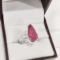 Естествен рубинен пръстен, груб Ruby Gemstone Ring, юли раждащ камък, изпъстрена група, сребро на стерлинги, женски пръстен, Коледа, Деня на благодарността, ръчно изработени