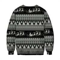 Качулки за мъже зима ежедневни топ коледни печат кръг на врата пуловер с дълъг ръкав пуловер Суичър качулки черни 1x