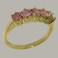 Британски направени 9k жълто злато Естествено розово турмалин Женски пръстен за вечност - Опции за размер - размер 9.25