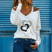 Модна жена V-образно деколте с дълъг ръкав тениска есен за печат студено рамо свободни блузи върхове tietoc