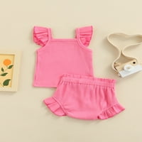 Бебешко момиче оребрено облекло комплект чист цвят боди + тоалети за къси панталони