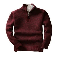 Хиригин мъжки небрежен пуловер с дълъг ръкав Моден масивен цвят цип стойка яка разхлабена плетала