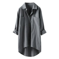 Риза за жени надолу дълги блузи ежедневни бутон ръкав блуза есен солиден цвят модни върхове
