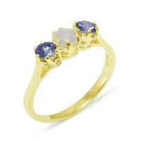 Британски направени 9k жълто злато естествено Opal & Tanzanite Womens Ring Ring - Опции за размер - размер 9.25