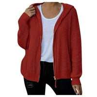 Жилетка плюс размер палто яке плетен пуловер с качулка Женски кардиган цип дебел голям пуловер плюс размер къс кардиган за жени полиестер червен l