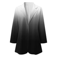 Kpoplk Womens Blazer за работа с моден костюм на моден костюм с дълъг ръкав Отворен предни якички на ревера Кардиган Черно, L