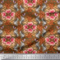 Soimoi Rayon Flats Floral, Hummingbird & Squirrel Animal Print Fabric край двора