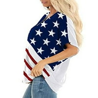 Glonme Ladies Thish American Flag Print Tops с къс ръкав плаж ежедневен топ торбистки екипаж тениска тениска бяла xl