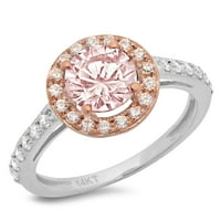 CT Brilliant Round Cut Clear Simulated Diamond 14K White Rose Gold Halo Solitaire с акценти пръстен SZ 8.75