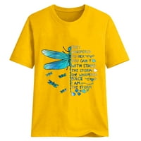 Miayilima Yellow XXL тениски за жени с къси ръкави букви върхове на ризата Небрежна туника тийф