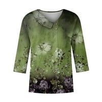 Дамски блузи са облечени небрежни върхове с дълъг ръкав за женски бутон надолу падане Небрежни върхове Флорални пуловер блузи зелени xl