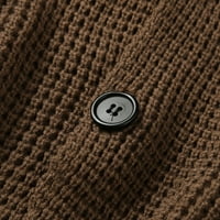 Фабиурт Мъжки случайни жилетка пуловери с дълъг ръкав копче за яка с якичка надолу с кабел, каки, ​​каки