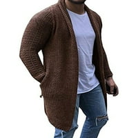 Мъжки моден дълъг кабел плетен жилетка с яка от шал пуловер топла зима тънък прилягане на открито туризъм