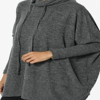 Темоган женски костенурка кожухът меланж плетен с дълъг ръкав огромен пончо пуловер Топ въглен 3x