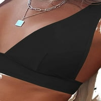 Женски случайни обикновени равнини V Neck Black Bikini комплекти m