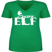 Тениска на Sassy Elf Womens V-образно деколте