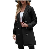 Hinvhai жена плюс размер Зимно палто Разчистване на женската риза с дълги ръкави, солидна ревера, палто със средна дължина, костюм черно 8