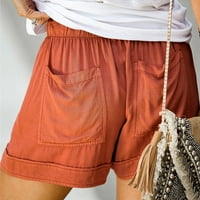 Yuwull жени плюс размер удобно теглене на ежедневни еластични талии джобни шорти панталони оранжеви големи