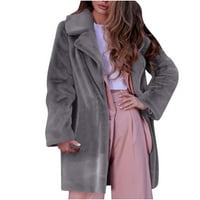 Zodggu fau плюшен зимен топло жилетка палто дами ежедневни модни дамски плюс солиден цвят джобни модни палоти женски връхни дрехи сиво l