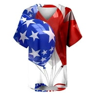 4 юли ризи за жени модерни американски флаг печат v шия с къс ръкав облечени блузи