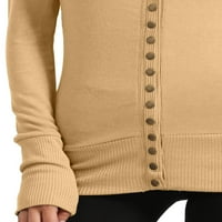 Метод Женски бутон за щракване Кардиган с дълъг ръкав плетен оребрена пуловер Newj Khaki 3x