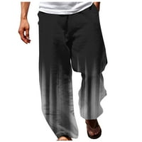 Мъжки директни панталони Големи и високи модни 3D градиентни печат Еластична талия Панталони Пътеки Удобни празнични плажни панталони с джобове черен XL