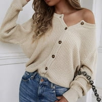 Odeerbi пуловери за жени пада пуловери Моден бутон Обледуващ дълги ръкави плетат жилетка за разхлабени върхове блуза пуловер khaki