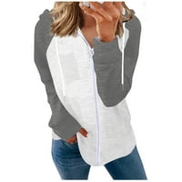 Суитчъри за жени ризи Небрежно отпечатани качулки с дълъг ръкав цип предни суичъри джобни палто за жени, сдвоени с дънки сиво xl