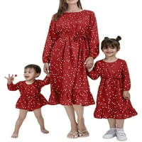 Мама и аз семейно съвпадаща рокля мама детски момичета точки печат рокля за развълнуване с колан бебешки момичета ромпер